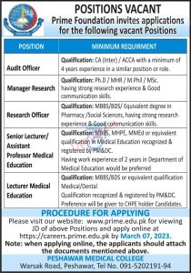 The Prime Foundation Peshawar-jobs-for-Senior Lecturer-Assistant Professor-Lecturer-Upmed